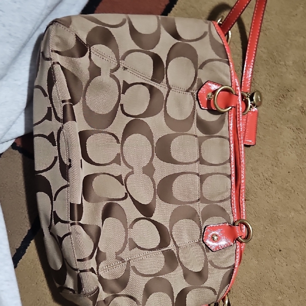 Stylish Brown and Red Coach Designer Tote Bag - Picture 8 of 10
